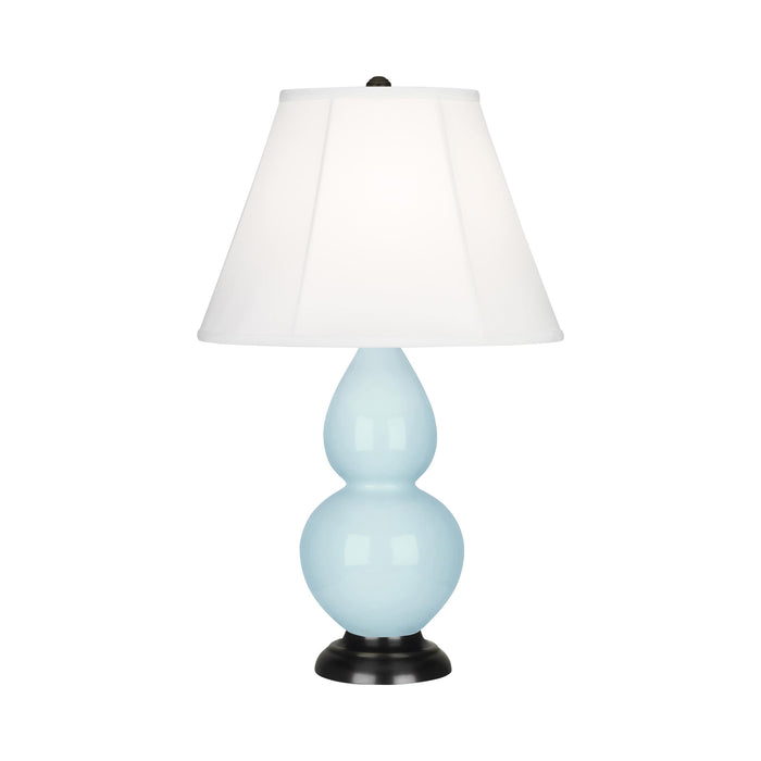 Double Gourd Small Table Lamp in Baby Blue/Silk Stretch/Bronze.