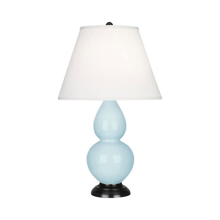 Double Gourd Small Table Lamp in Baby Blue/Fabric Hardback/Bronze.