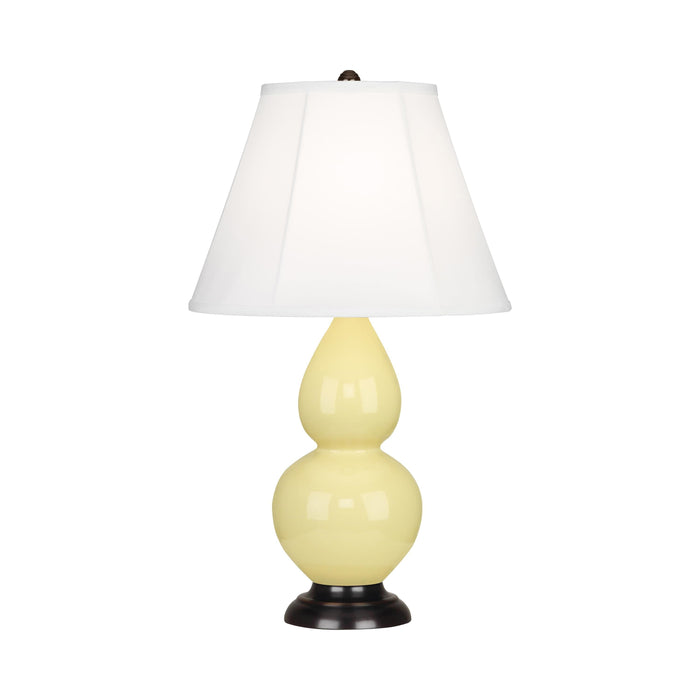 Double Gourd Small Table Lamp in Butter/Silk Stretch/Bronze.