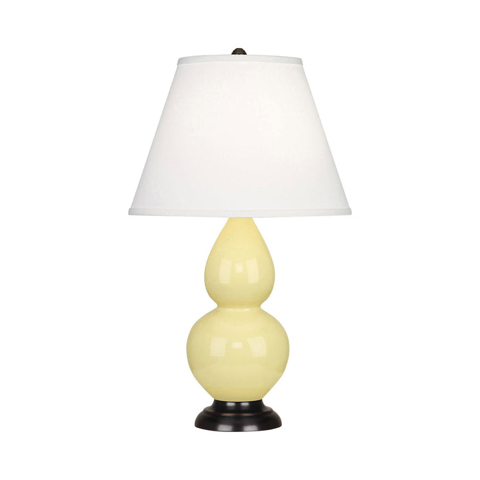 Double Gourd Small Table Lamp in Butter/Fabric Hardback/Bronze.