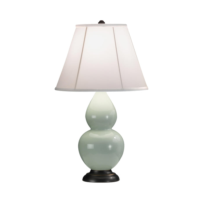 Double Gourd Small Table Lamp in Celadon/Silk Stretch/Bronze.