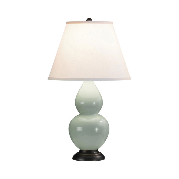 Double Gourd Small Table Lamp in Celadon/Fabric Hardback/Bronze.