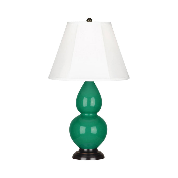 Double Gourd Small Table Lamp in Emerald Green/Silk Stretch/Bronze.