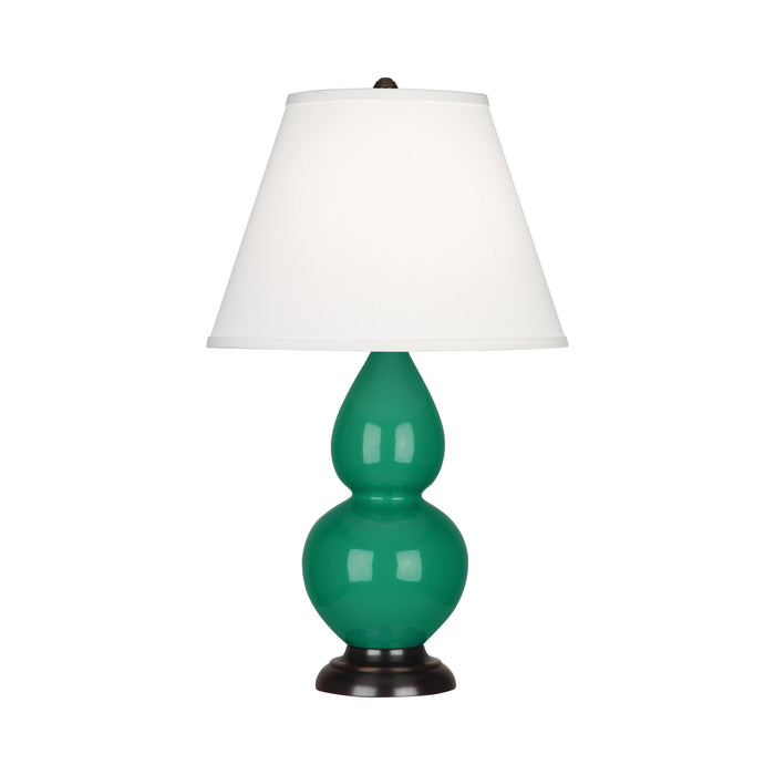 Double Gourd Small Table Lamp in Emerald Green/Fabric Hardback/Bronze.