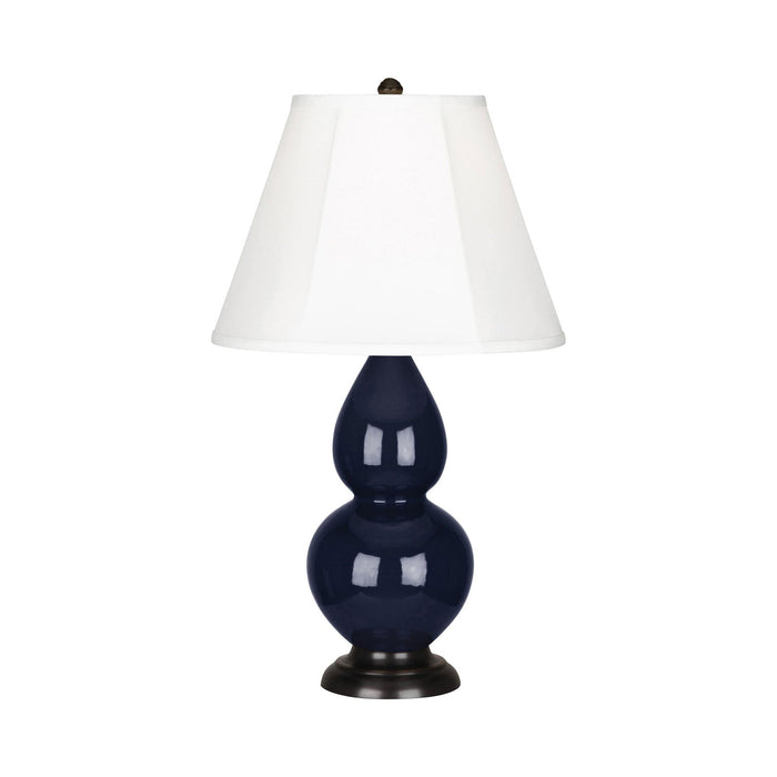 Double Gourd Small Table Lamp in Midnight Blue/Silk Stretch/Bronze.