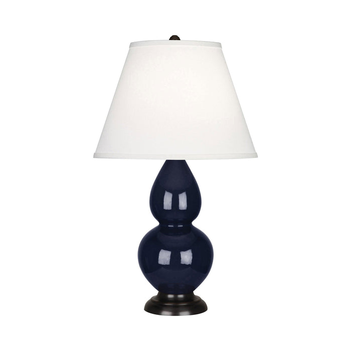 Double Gourd Small Table Lamp in Midnight Blue/Fabric Hardback/Bronze.
