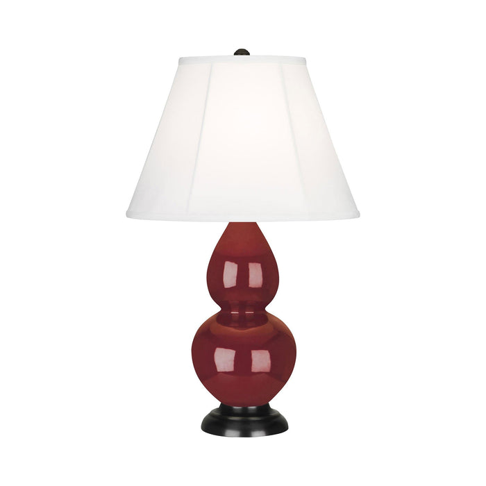 Double Gourd Small Table Lamp in Oxblood/Silk Stretch/Bronze.