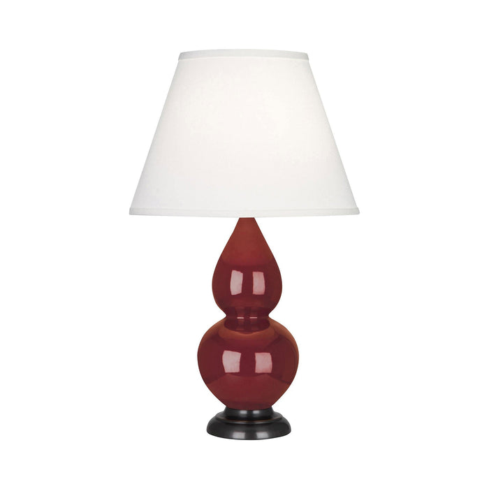 Double Gourd Small Table Lamp in Oxblood/Fabric Hardback/Bronze.