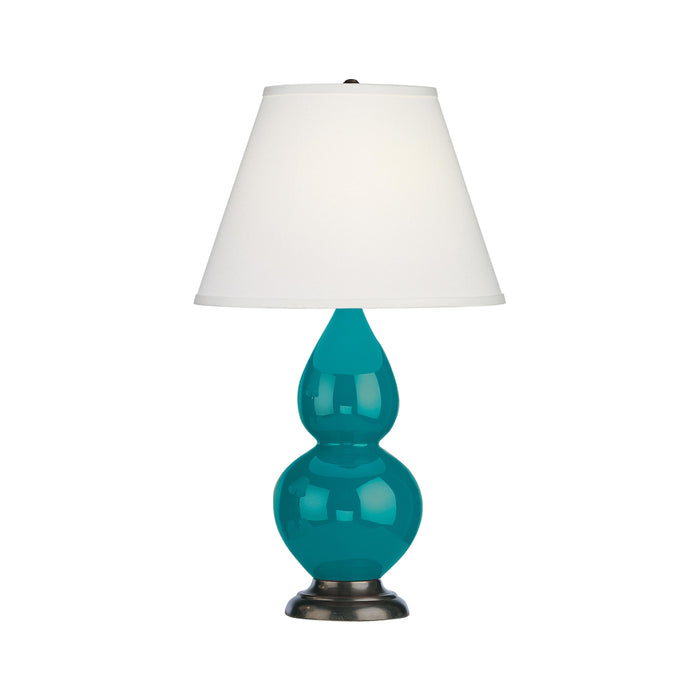 Double Gourd Small Table Lamp in Peacock/Fabric Hardback/Bronze.