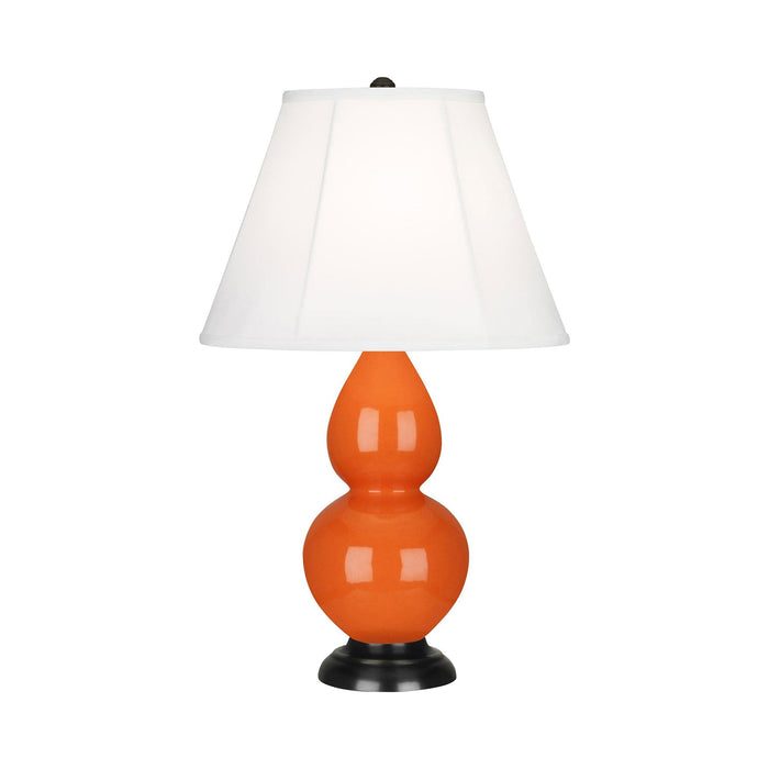 Double Gourd Small Table Lamp in Pumpkin/Silk Stretch/Bronze.