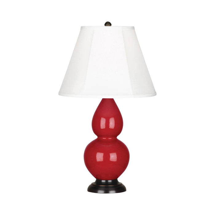 Double Gourd Small Table Lamp in Ruby Red/Silk Stretch/Bronze.
