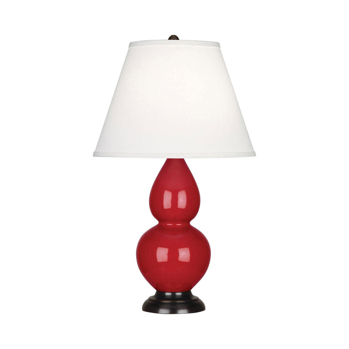Double Gourd Small Table Lamp in Ruby Red/Fabric Hardback/Bronze.