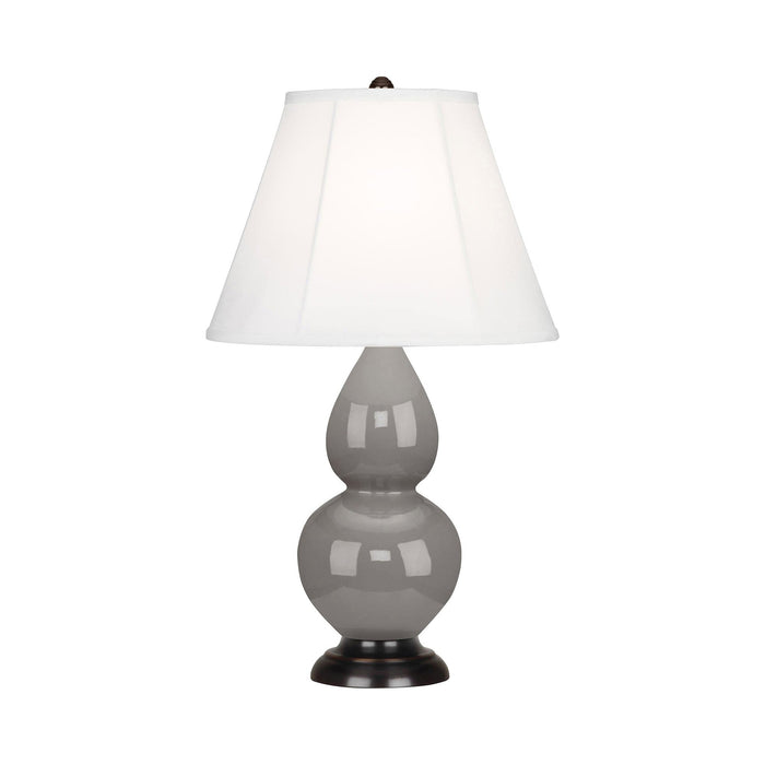 Double Gourd Small Table Lamp in Smoky Taupe/Silk Stretch/Bronze.