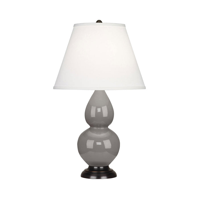 Double Gourd Small Table Lamp in Smoky Taupe/Fabric Hardback/Bronze.