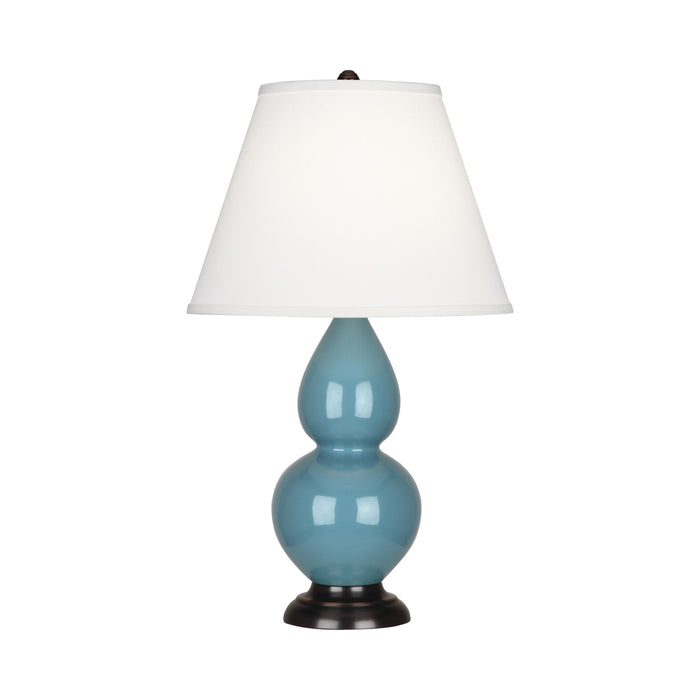 Double Gourd Small Table Lamp in Steel Blue/Fabric Hardback/Bronze.