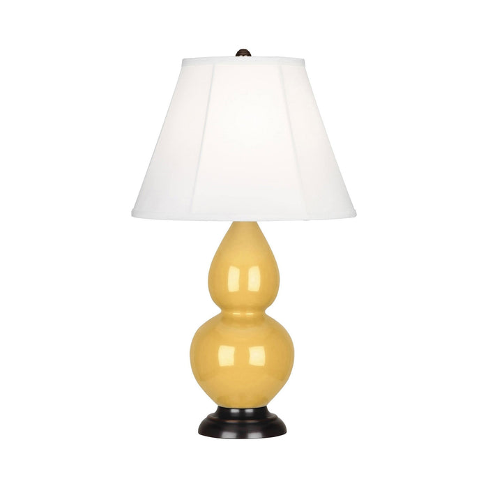 Double Gourd Small Table Lamp in Sunset Yellow/Silk Stretch/Bronze.