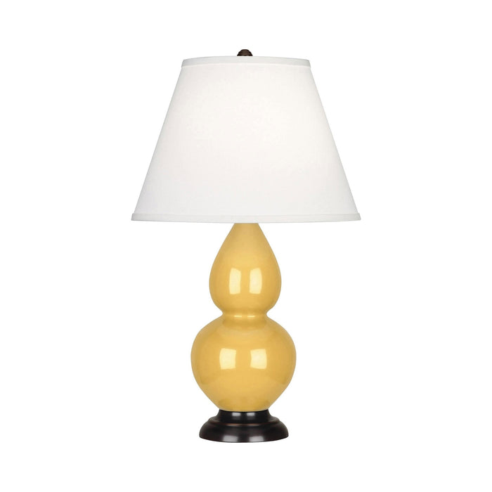 Double Gourd Small Table Lamp in Sunset Yellow/Fabric Hardback/Bronze.