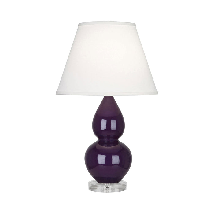 Double Gourd Small Accent Table Lamp with Lucite Base in Amethyst/Fabric Hardback.