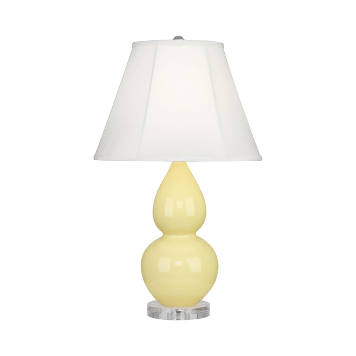 Double Gourd Small Accent Table Lamp with Lucite Base in Butter/Silk Stretch.