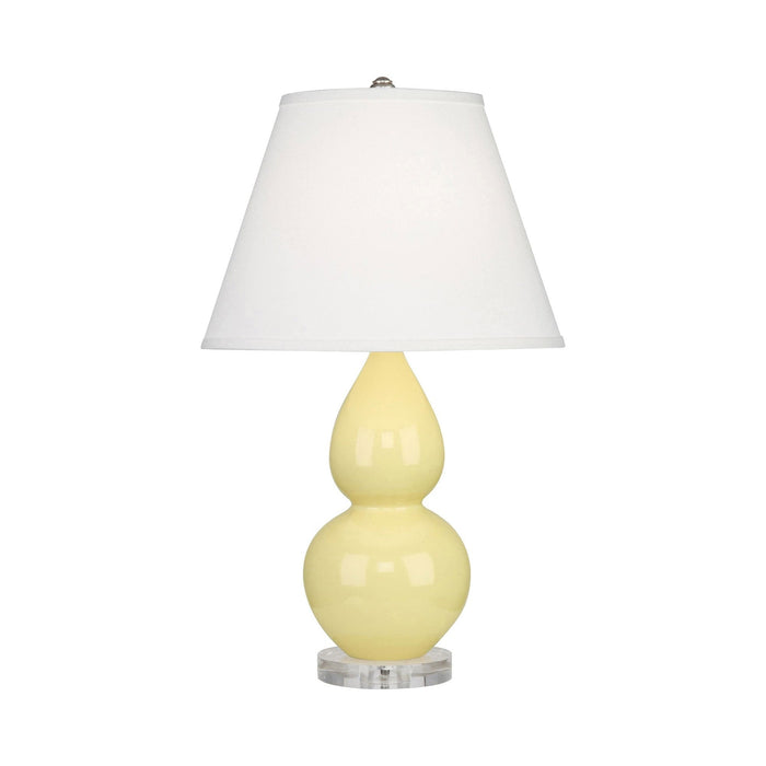 Double Gourd Small Accent Table Lamp with Lucite Base in Butter/Fabric Hardback.