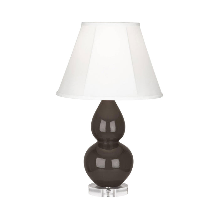 Double Gourd Small Accent Table Lamp with Lucite Base in Coffee/Silk Stretch.