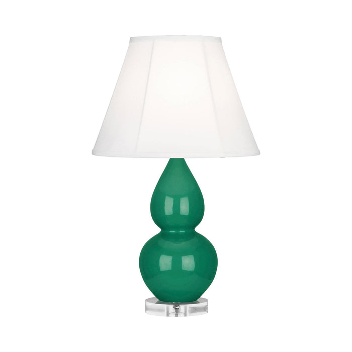 Double Gourd Small Table Lamp in Emerald Green/Silk Stretch/Lucite.