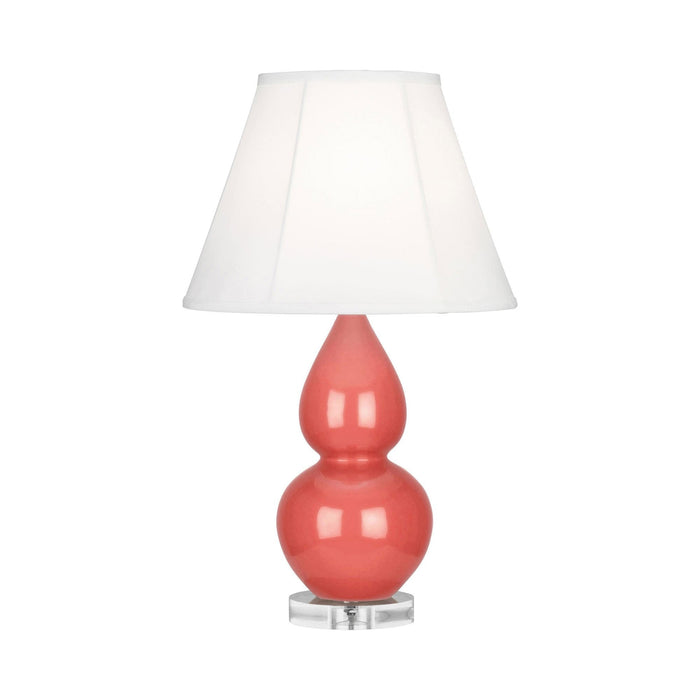 Double Gourd Small Accent Table Lamp with Lucite Base in Melon/Silk Stretch.