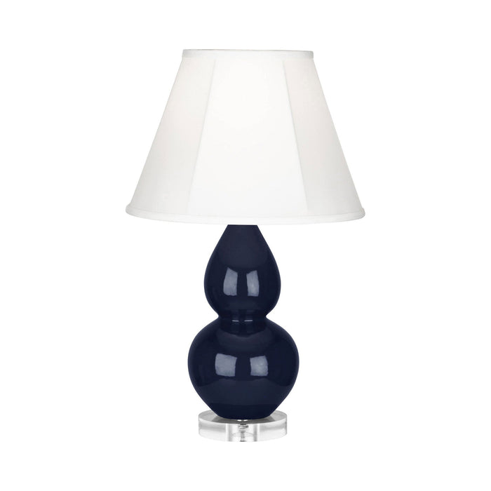 Double Gourd Small Accent Table Lamp with Lucite Base in Midnight Blue/Silk Stretch.