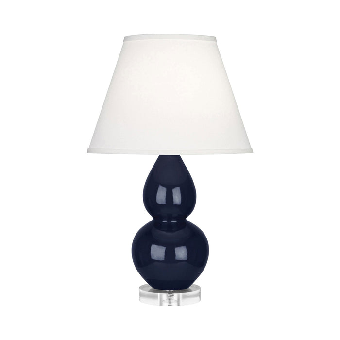 Double Gourd Small Accent Table Lamp with Lucite Base in Midnight Blue/Fabric Hardback.