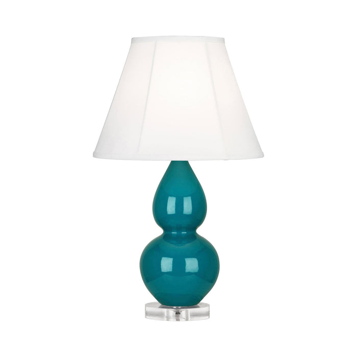 Double Gourd Small Accent Table Lamp with Lucite Base in Peacock/Silk Stretch.
