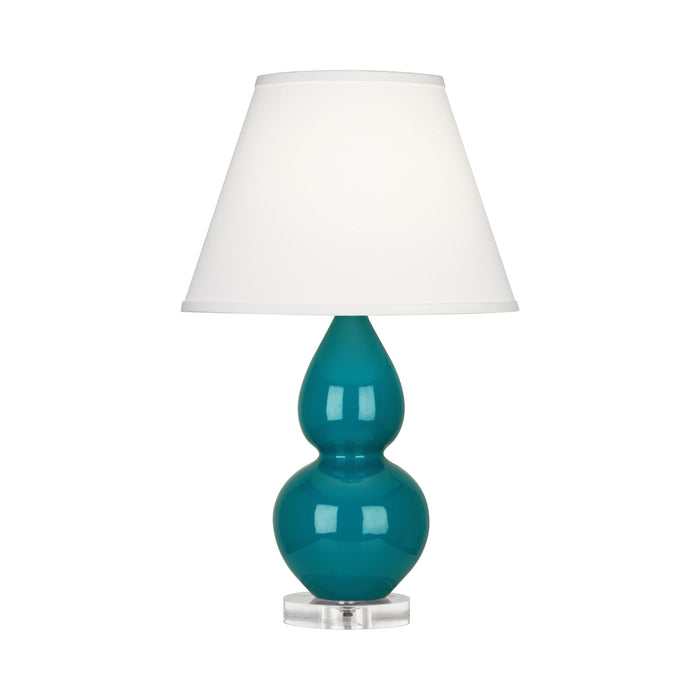 Double Gourd Small Accent Table Lamp with Lucite Base in Peacock/Fabric Hardback.