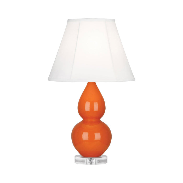 Double Gourd Small Accent Table Lamp with Lucite Base in Pumpkin/Silk Stretch.