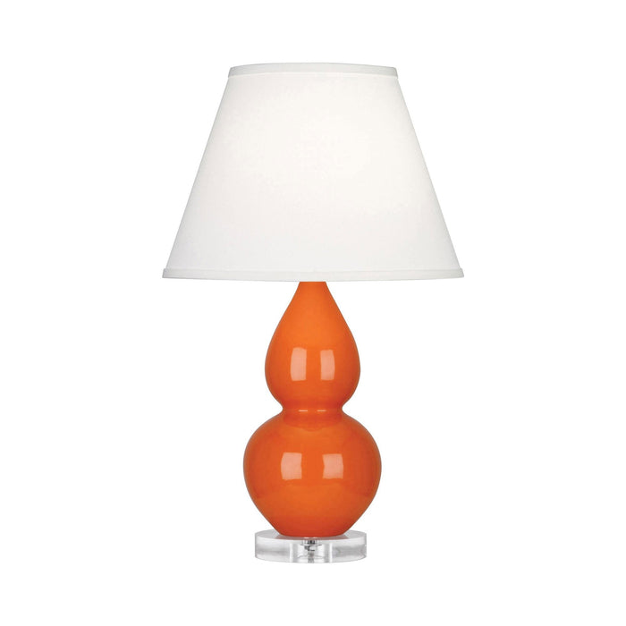 Double Gourd Small Accent Table Lamp with Lucite Base in Pumpkin/Fabric Hardback.