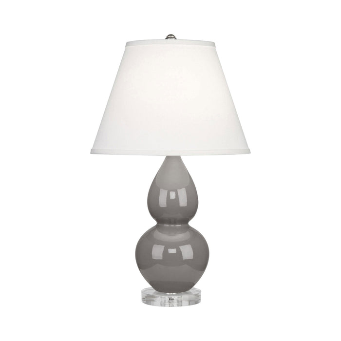 Double Gourd Small Accent Table Lamp with Lucite Base in Smoky Taupe/Fabric Hardback.