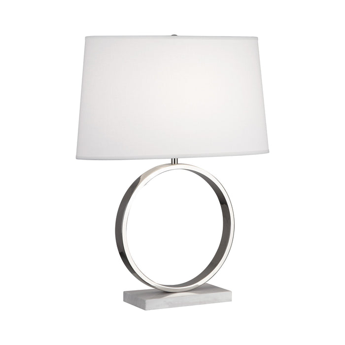 Logan Table Lamp in Polished Nickel/Ascot White.