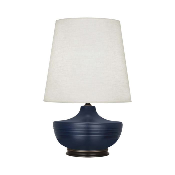 Nolan Table Lamp in Matte Midnight Blue/ Deep Patina Bronze.