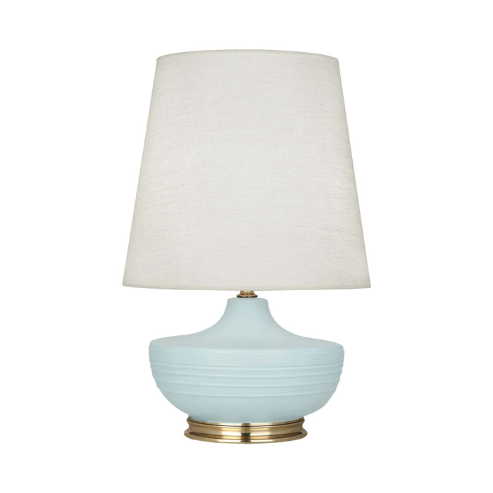 Nolan Table Lamp in Matte Sky Blue/ Modern Brass.