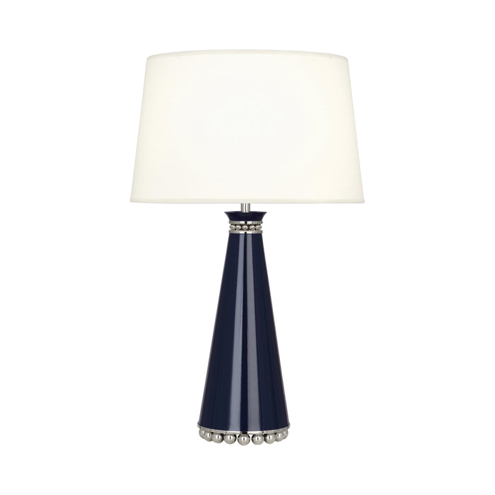 Pearl Table Lamp in Midnight/ Polished Nickel/Fabric Hardback.