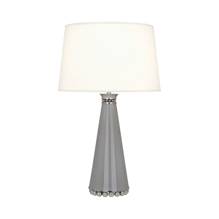 Pearl Table Lamp in Smoky Taupe/ Polished Nickel/Fabric Hardback.