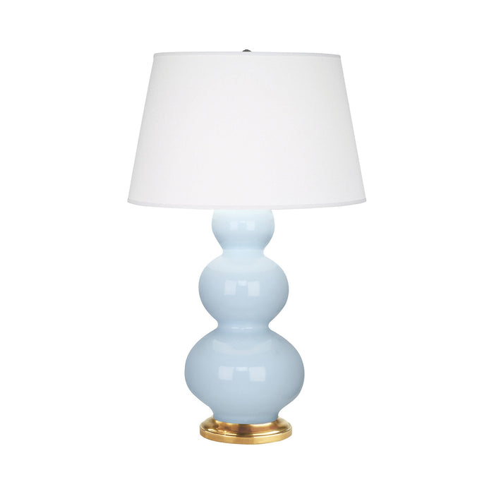 Triple Gourd Table Lamp in Antique Brass/Baby Blue.