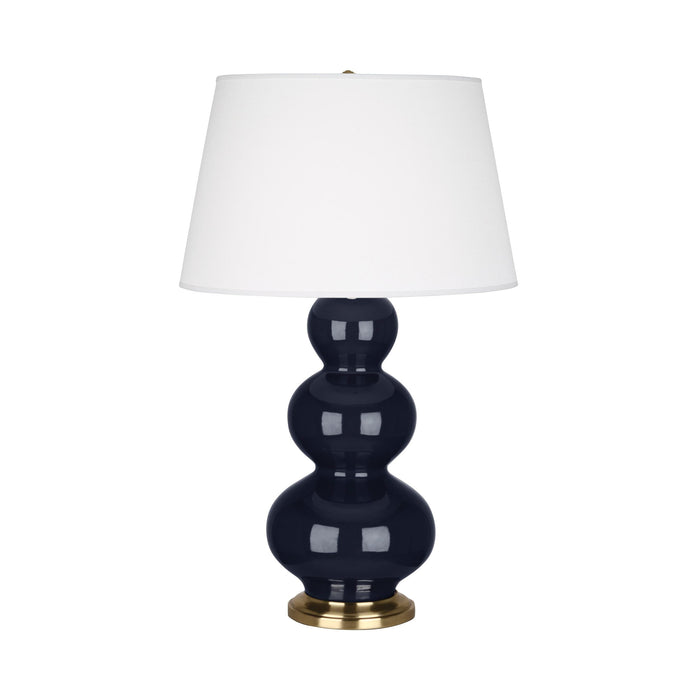 Triple Gourd Table Lamp in Antique Brass/Midnight Blue.
