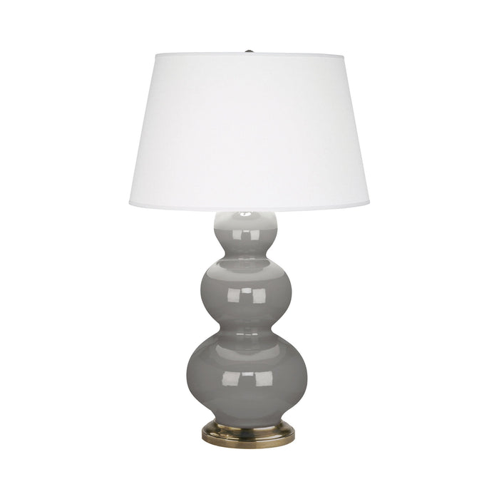 Triple Gourd Table Lamp in Antique Brass/Smoky Taupe.