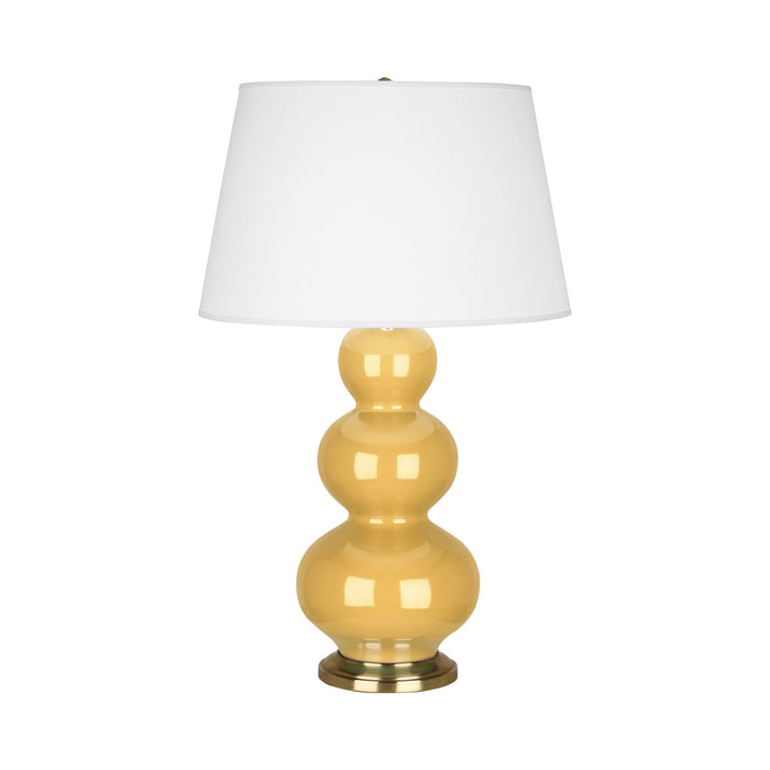 Triple Gourd Table Lamp in Antique Brass/Sunset Yellow.