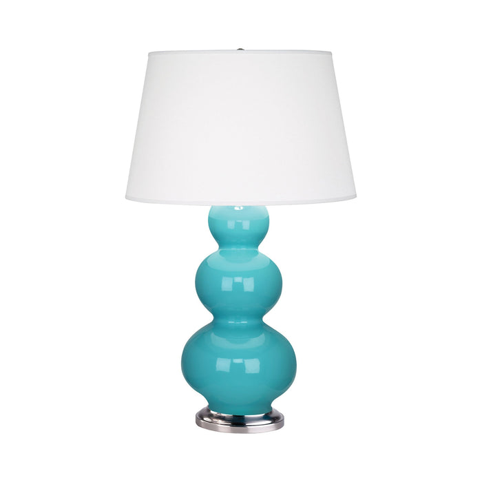 Triple Gourd Table Lamp in Antique Silver/Egg Blue.