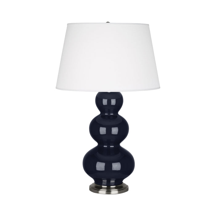 Triple Gourd Table Lamp in Antique Silver/Midnight Blue.