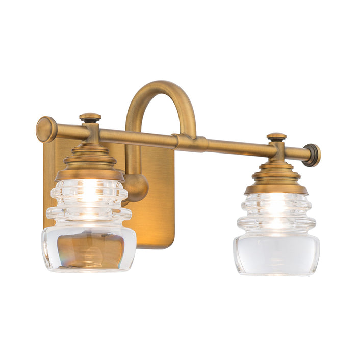 Rondelle LED Bath Wall Light in Aged Brass/2-Light.
