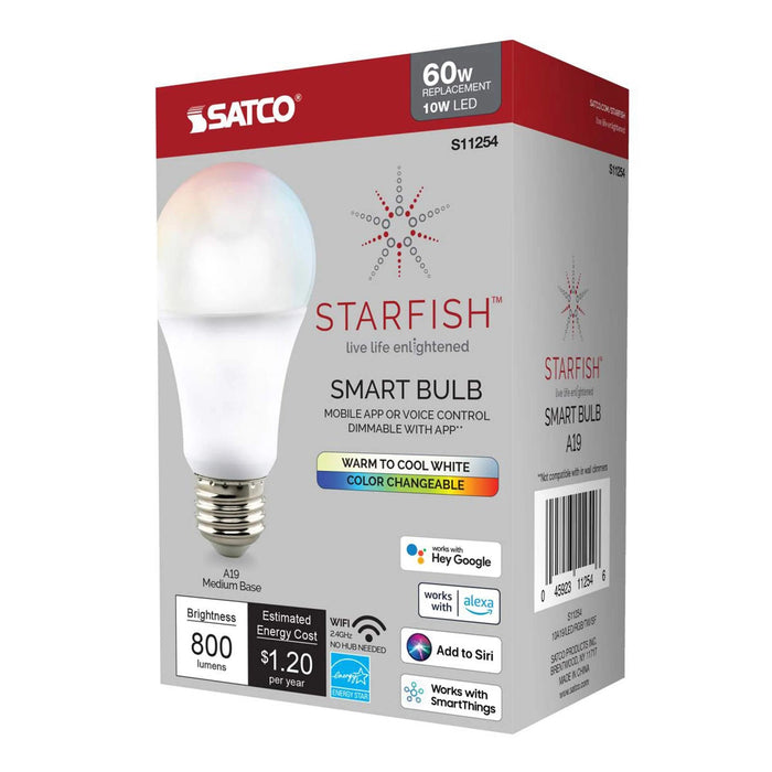 Starfish S11254 - 10 Watt A19 Wifi Smart LED Color-Changing Light Bulb in Detail.