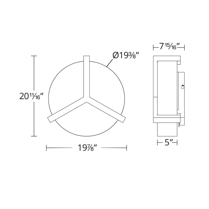 Segment LED Flush Mount Ceiling Light- line drawing.