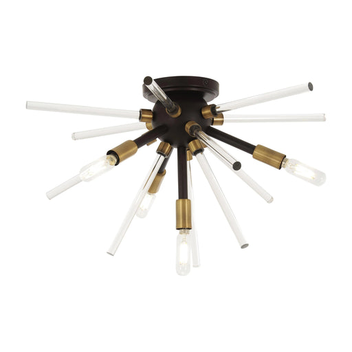 Spiked Flush Mount Ceiling Light in Painted Bronze And Natural Brushed Brass.