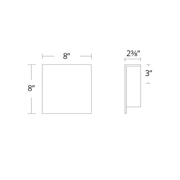Square Outdoor LED Wall Light- line drawing.